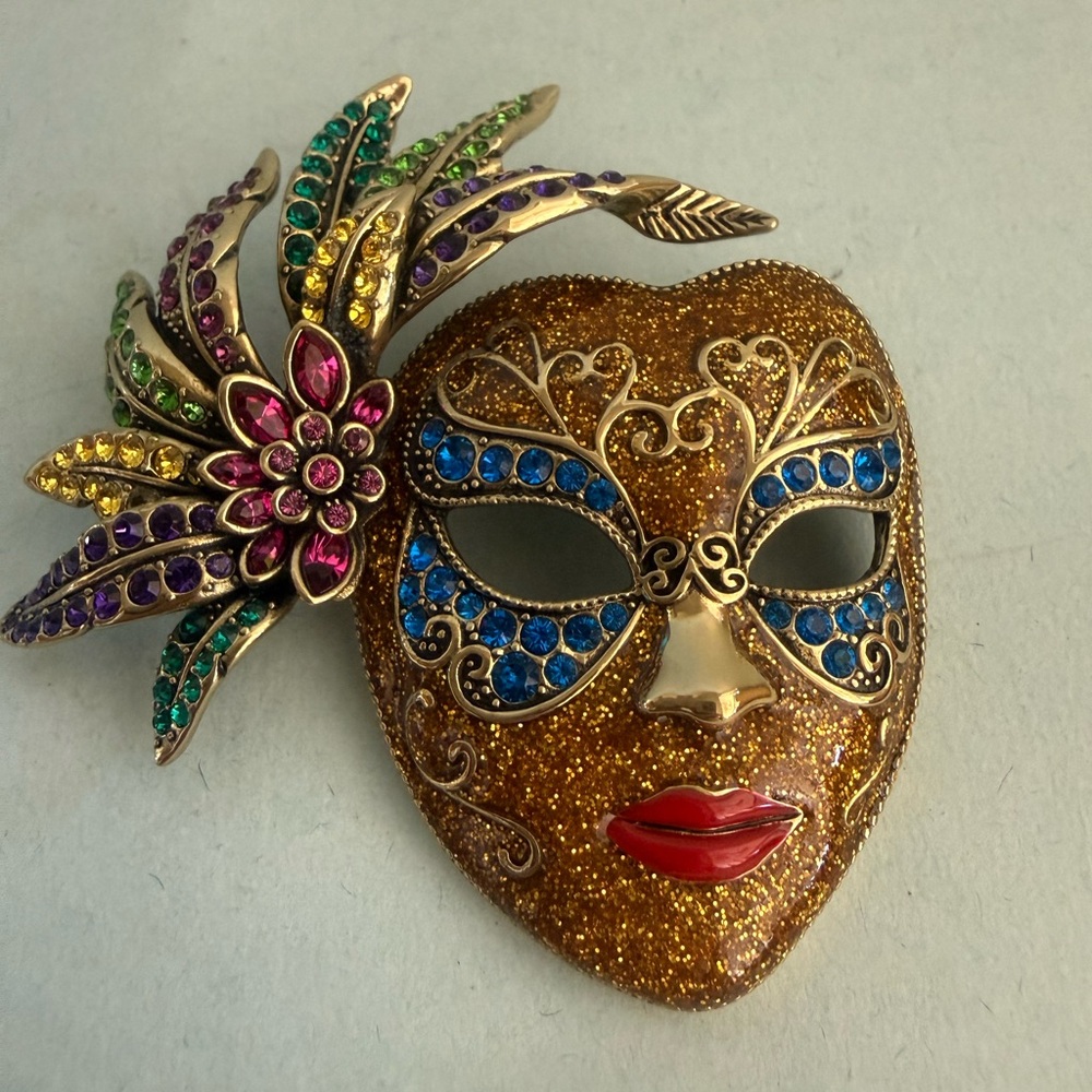 Colorful Heidi Daus Masquerade Mask Brooch